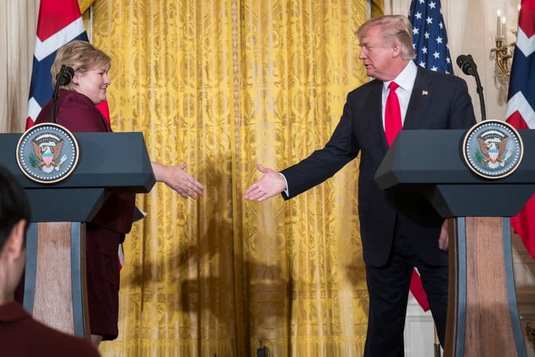 USAs president Donald Trump har kalt koronaviruset for «the China virus». Her fra statsminister Erna Solbergs besøk i Det hvite hus i 2018.