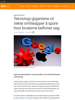 Apple og Googles løsning ble også omtalt på NRKbeta